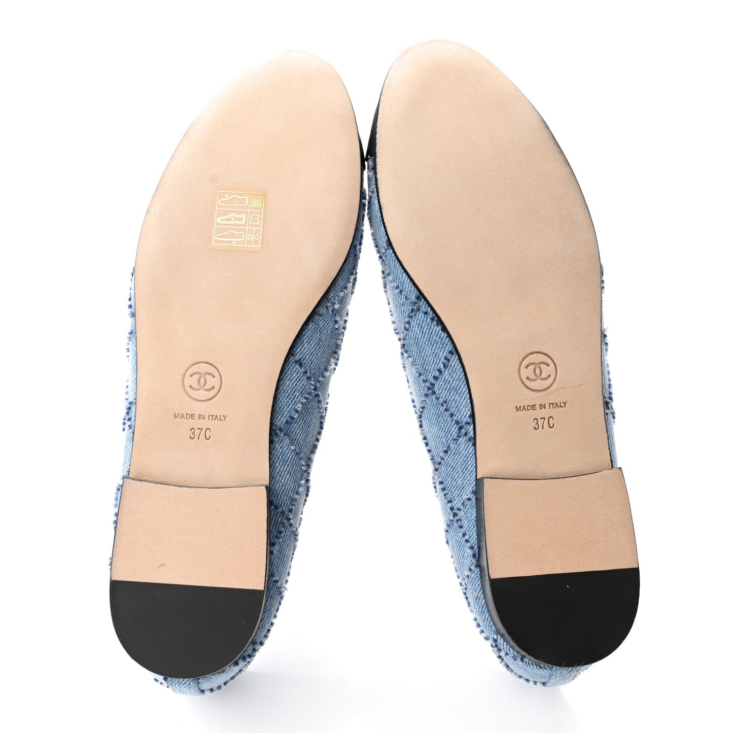 Denim Embroidered Grosgrain CC Cap Toe Ballerina Flats 37 Blue Black