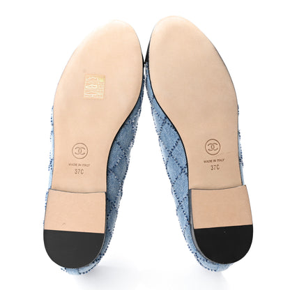 Chanel Denim Embroidered Grosgrain CC Cap Toe Ballerina Flats 37 Blue Black 5 of 9