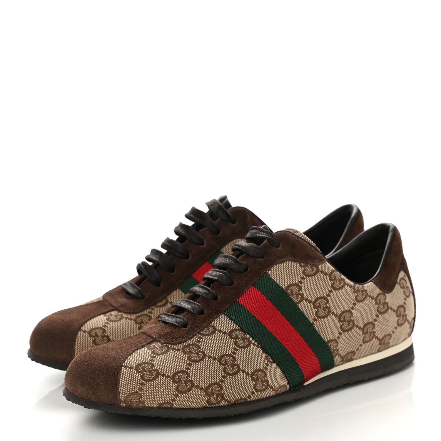 Gucci GG Monogram Suede Vintage Web Womens Sneakers 8 Dark Chestnut 3 of 9
