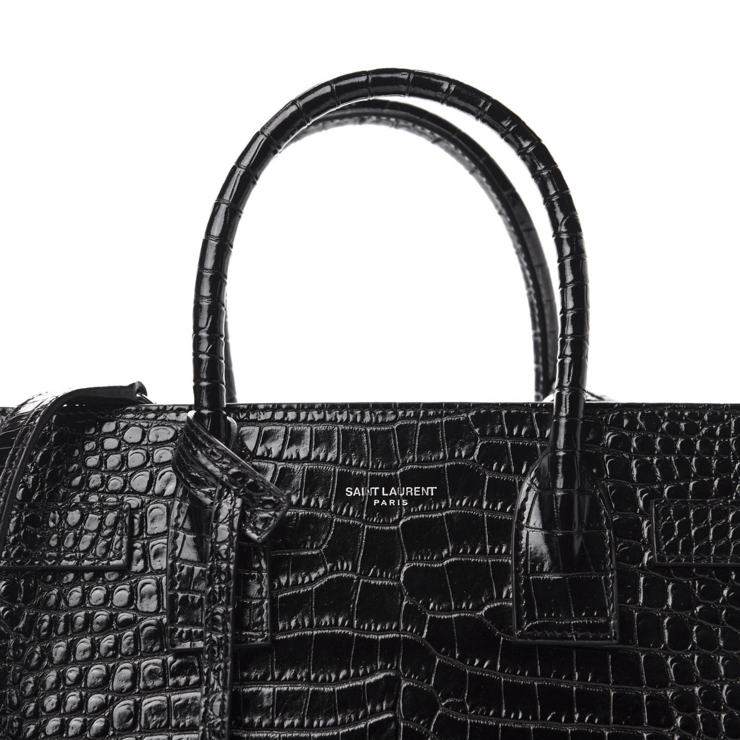 Calfskin Crocodile Embossed Baby Sac De Jour Black