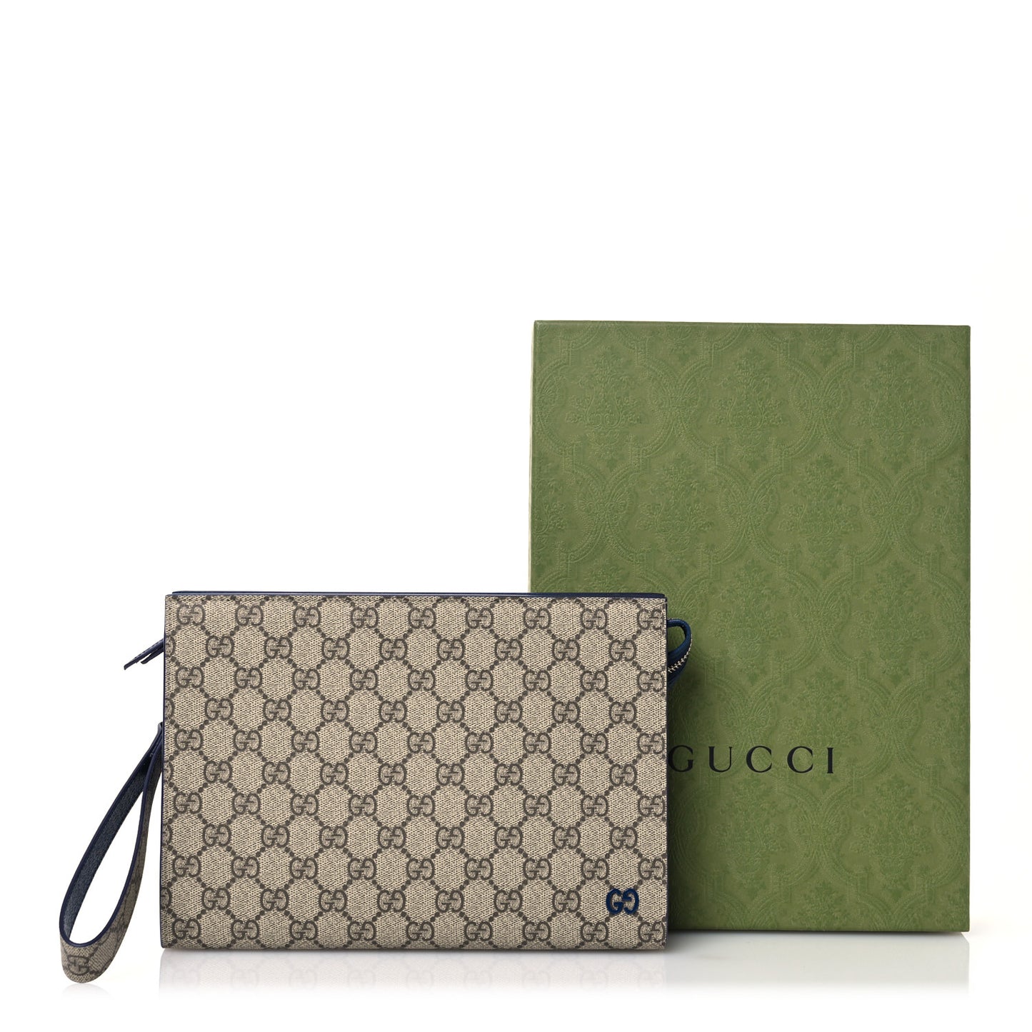 GG Supreme Monogram Bi-Color Small Zip Wristlet Pouch Beige Ebony Royale