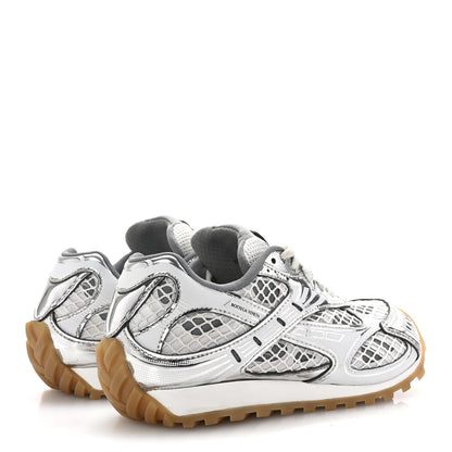 Bottega Veneta Calfskin Fishnet Fabric Orbit Sneakers 37 Silver White 5 of 10