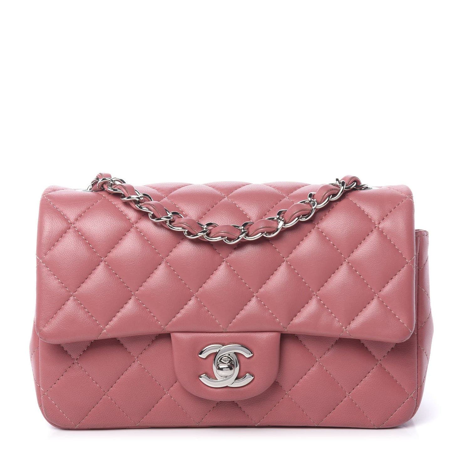 Lambskin Quilted Mini Rectangular Flap Pink