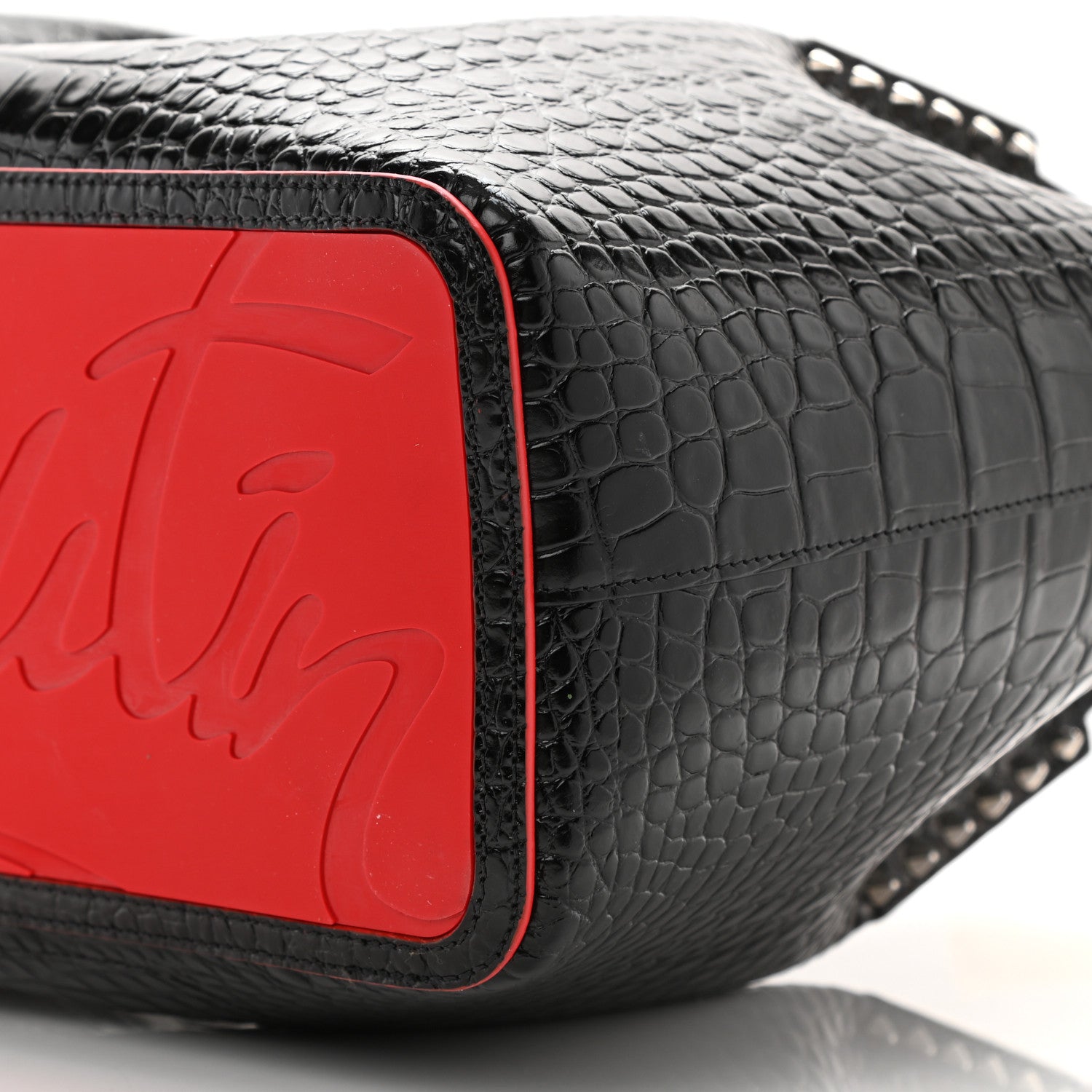 Christian Louboutin Calfskin Crocodile Embossed Spikes Large Cabarock Black 9 of 9