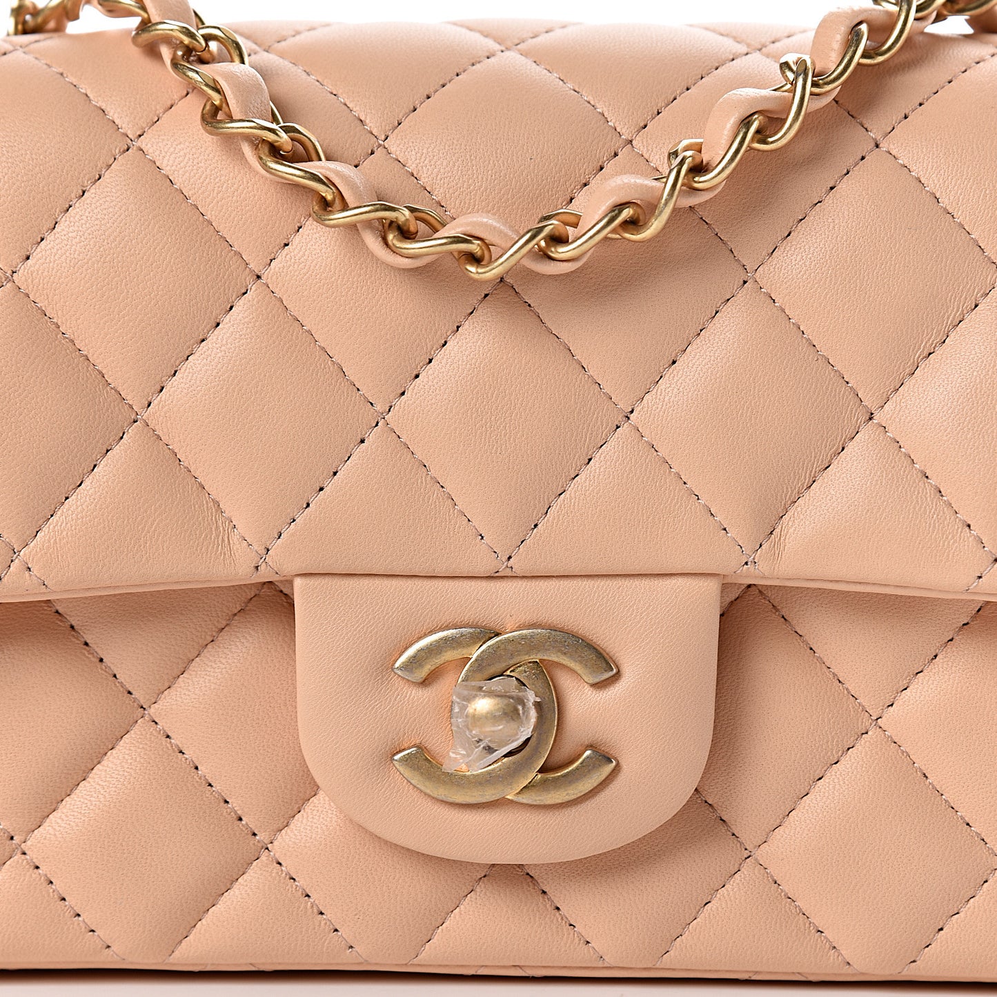 Lambskin Quilted Mini Rectangular Flap Beige