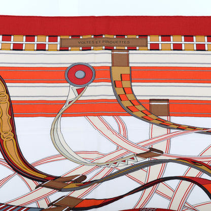 Hermes Cashmere Silk Voltes Et Pirouettes Shawl 140 Rouge Creme Beige 2 of 7