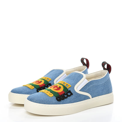 Gucci Kura Denim Logo Embroidered Mens Slip On Sneakers 6 Blue 3 of 9