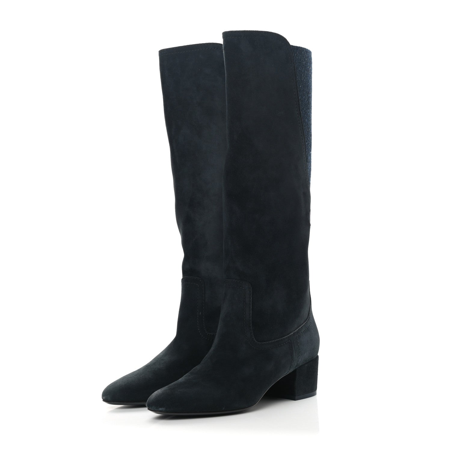 Chanel Suede CC Boots 37.5 Navy Blue 3 of 10