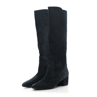 Chanel Suede CC Boots 37.5 Navy Blue 3 of 10