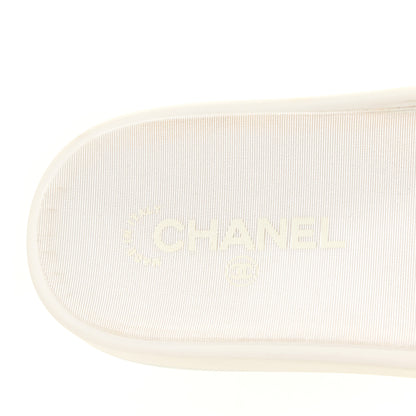 Chanel Tweed Grosgrain Camellia CC Flat Mules 41 Ecru Green Ivory 10 of 13