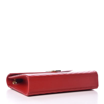 Saint Laurent Grain De Poudre Matelasse Chevron Large Monogram Satchel Lipstick Red 4 of 9