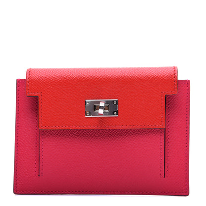 Hermes Epsom Tri-Color Kelly Pocket Compact Wallet Rouge Coeur Rose Extreme Bleu Zanzibar 1 of 9