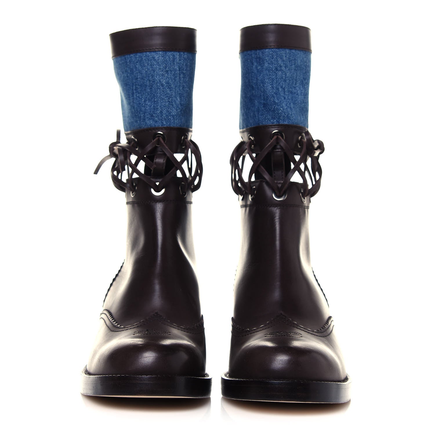 Chanel Denim Calfskin Lace Up Short Boots 41 Light Blue Brown 2 of 10