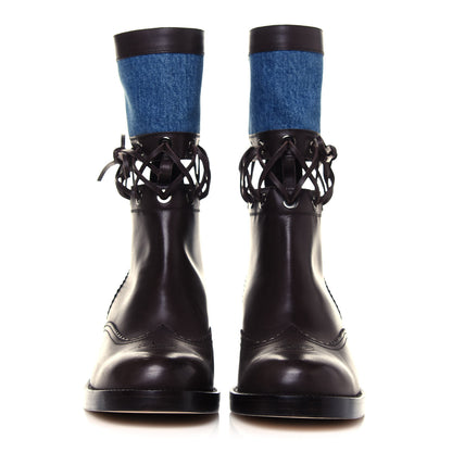 Chanel Denim Calfskin Lace Up Short Boots 41 Light Blue Brown 2 of 10