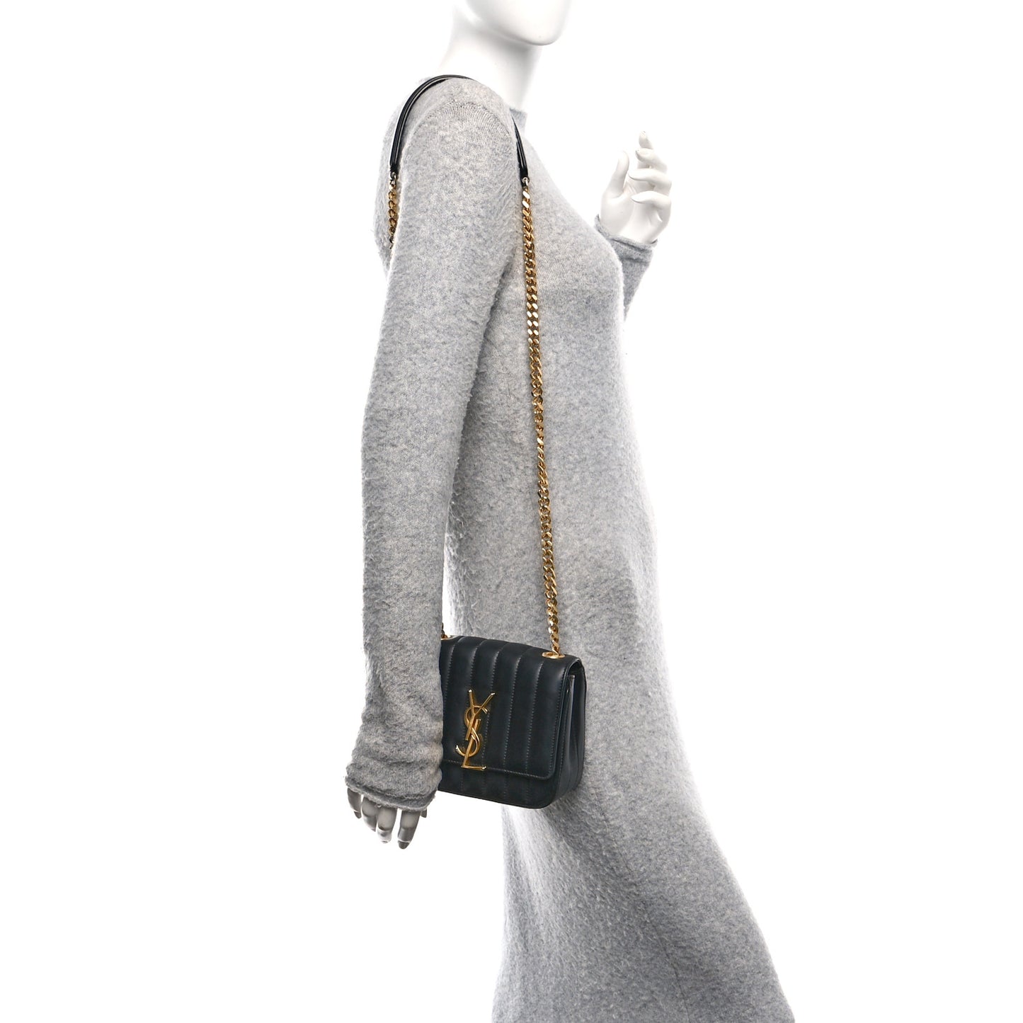 Lambskin Matelasse Monogram Small Vicky Chain Bag Black