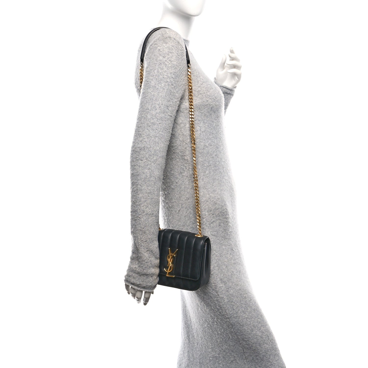 Saint Laurent Lambskin Matelasse Monogram Small Vicky Chain Bag Black 2 of 15