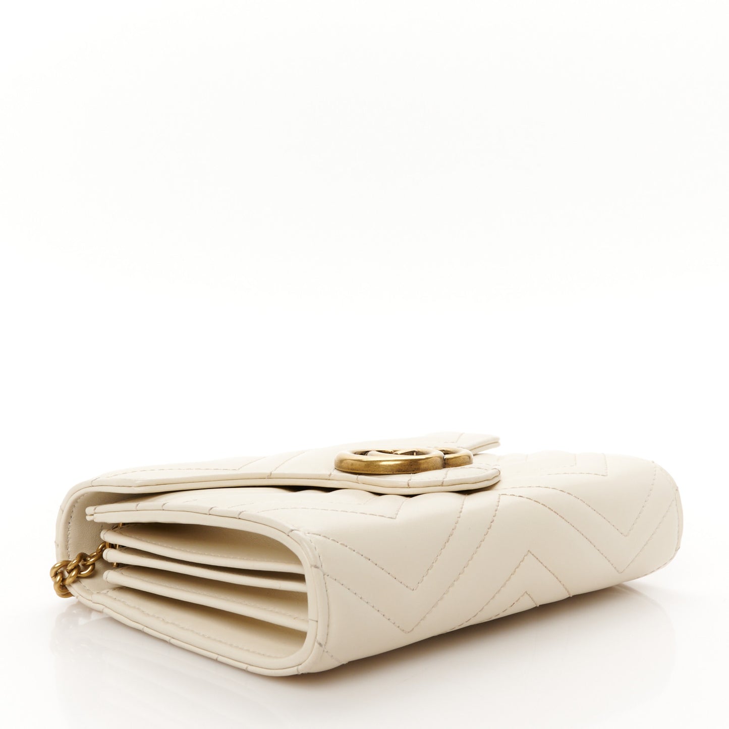 Calfskin Matelasse GG Marmont Chain Wallet Mystic White