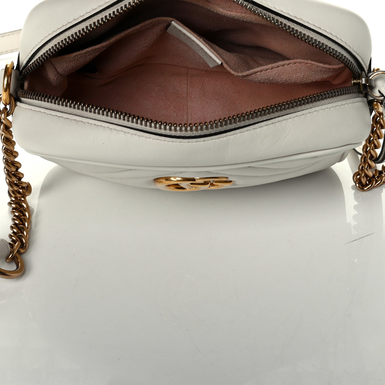 Gucci Calfskin Matelasse Mini GG Marmont Chain Shoulder Bag White 4 of 7