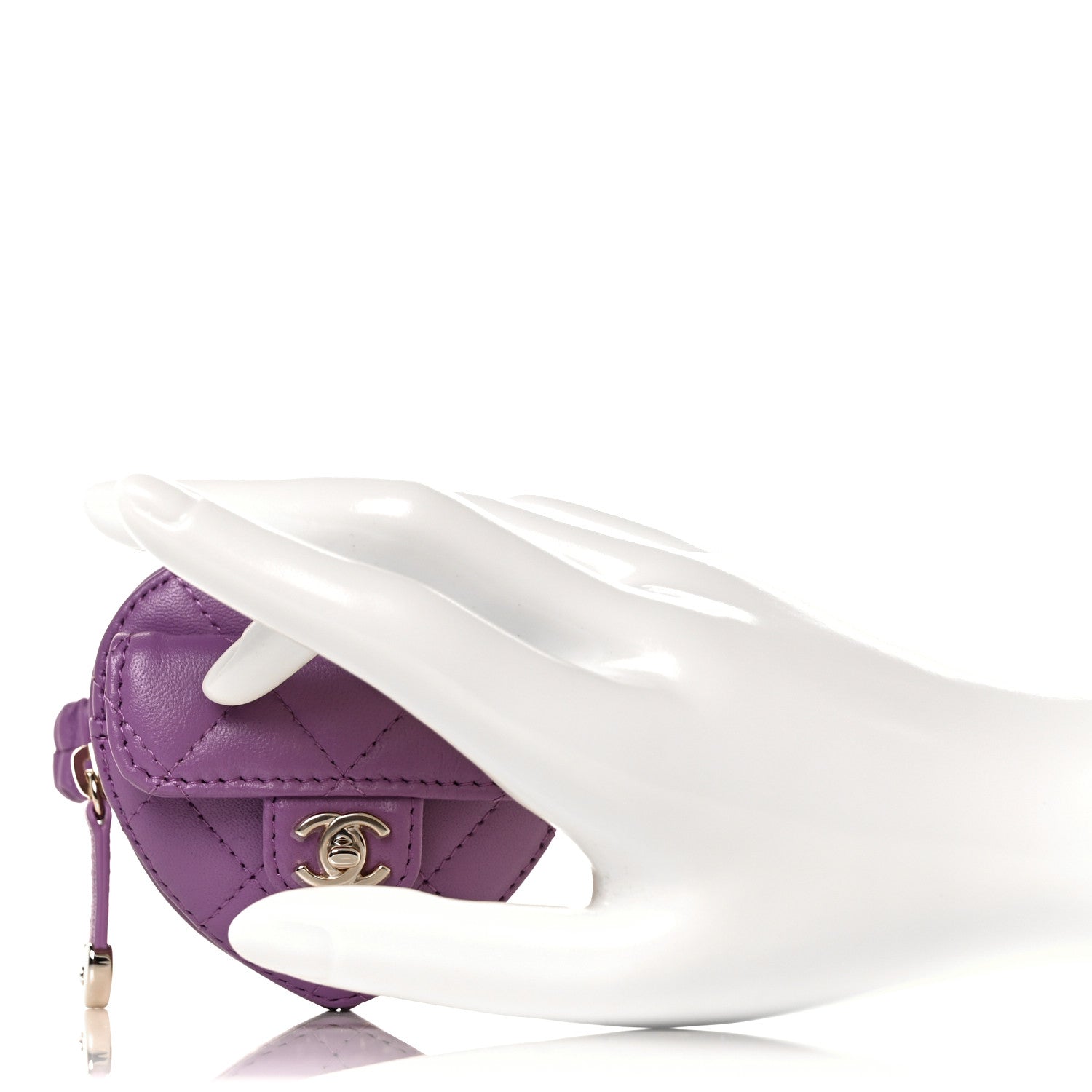 Chanel Lambskin Quilted CC In Love Heart Zipped Arm Coin Purse Purple 2 of 9