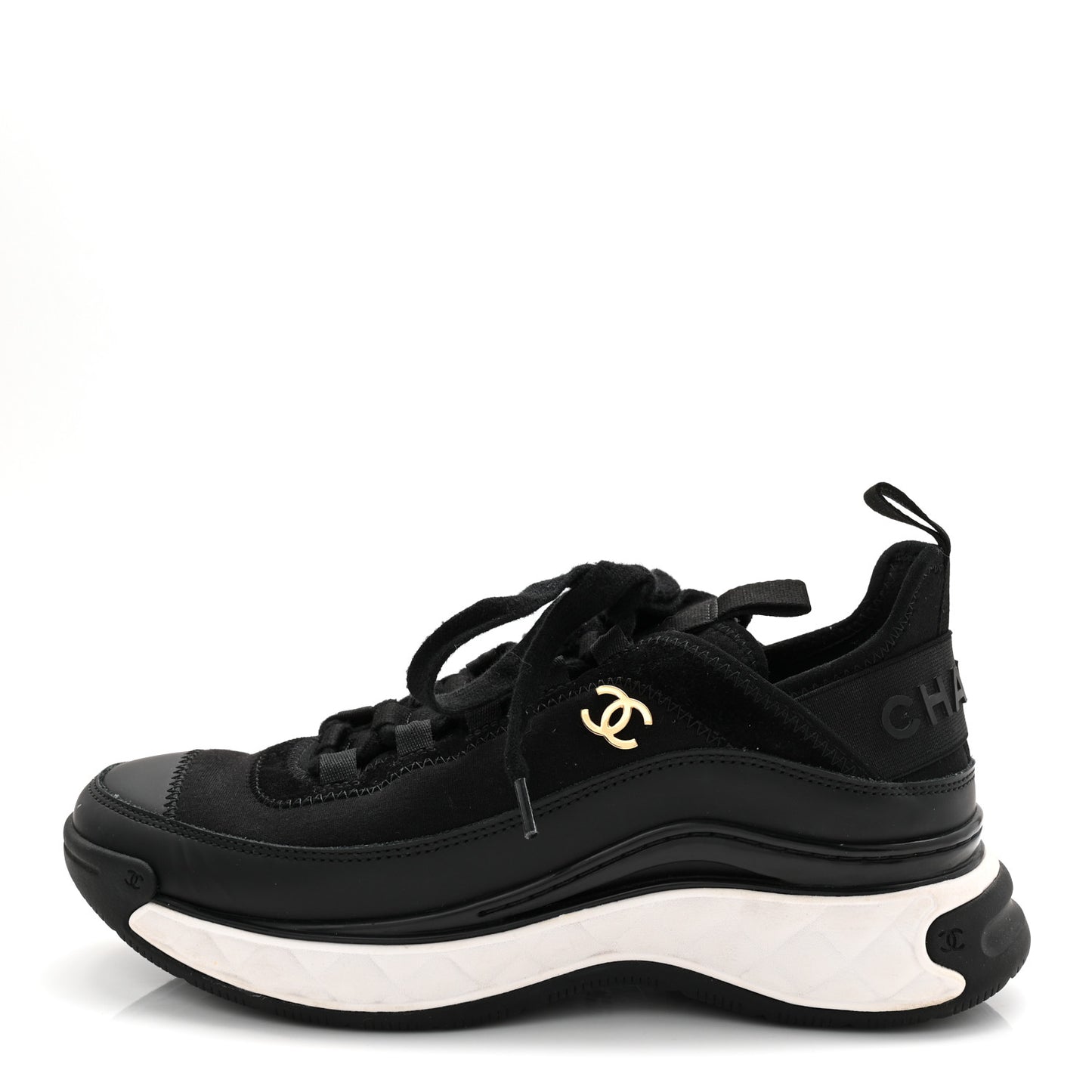 Velvet Calfskin Mixed Fibers CC Sneakers 36.5 Black