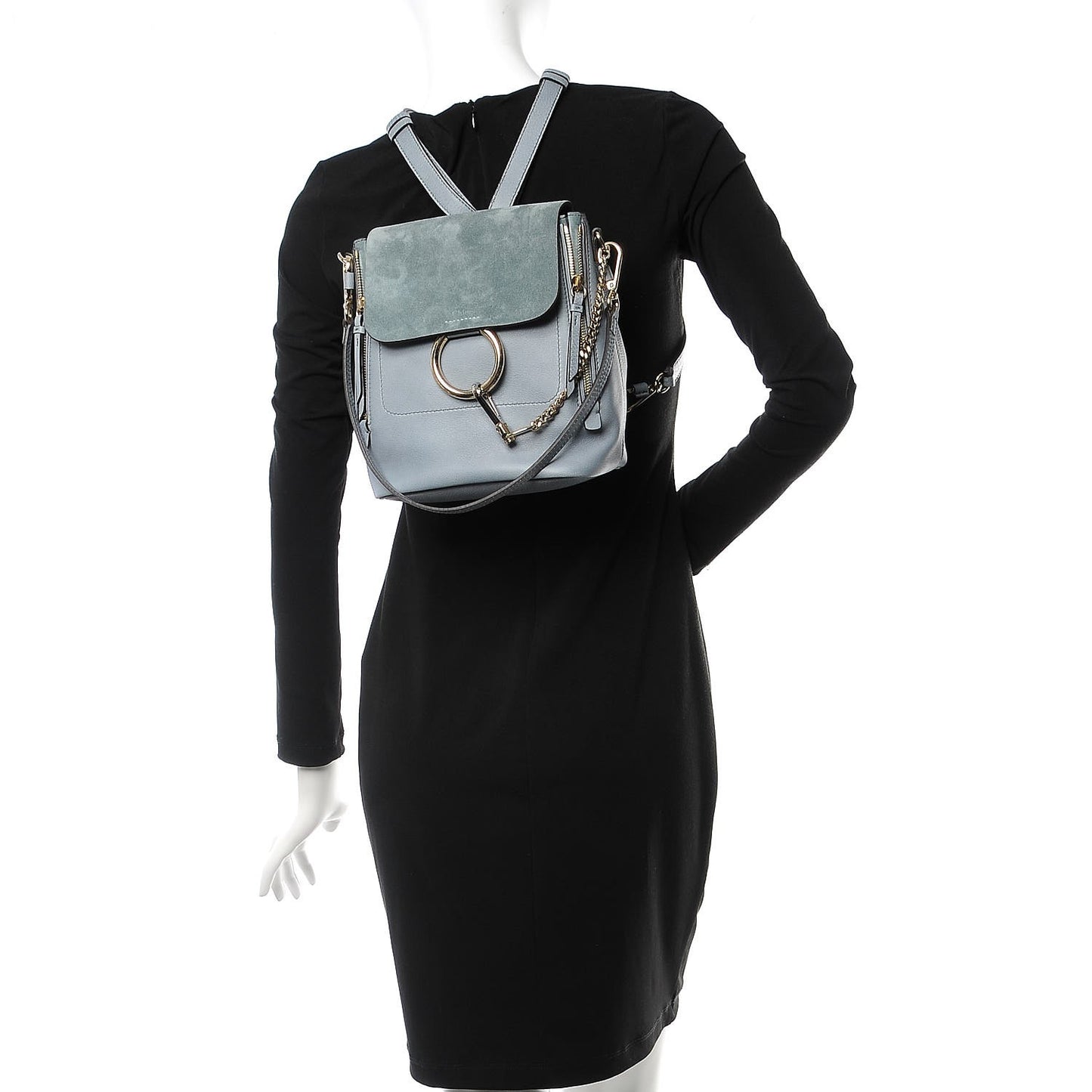 Suede Calfskin Small Faye Backpack Cloudy Blue