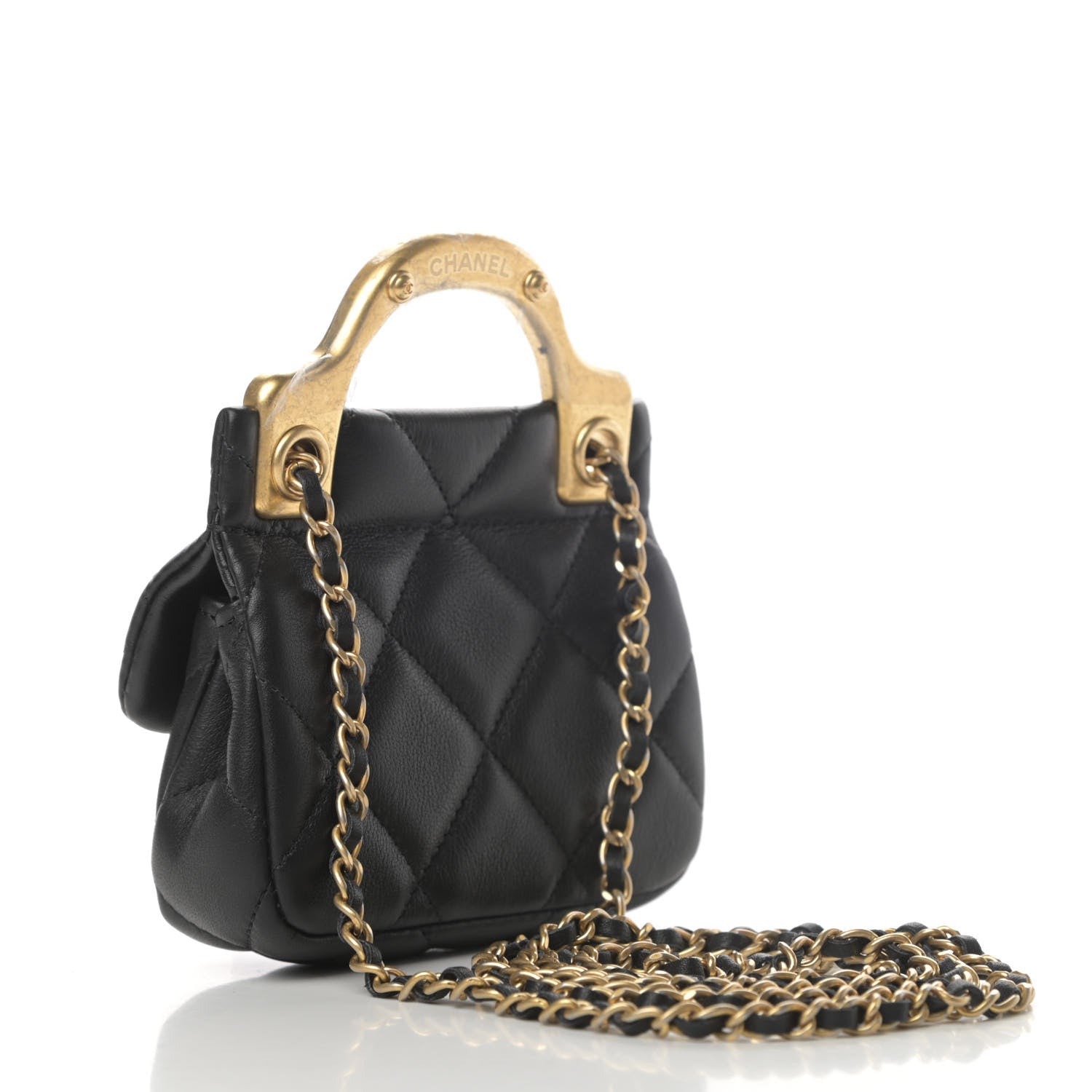 Chanel Calfskin Quilted Lady Handle Flap Card Holder With Chain Black 3 of 5