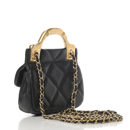 Chanel Calfskin Quilted Lady Handle Flap Card Holder With Chain Black 3 of 5