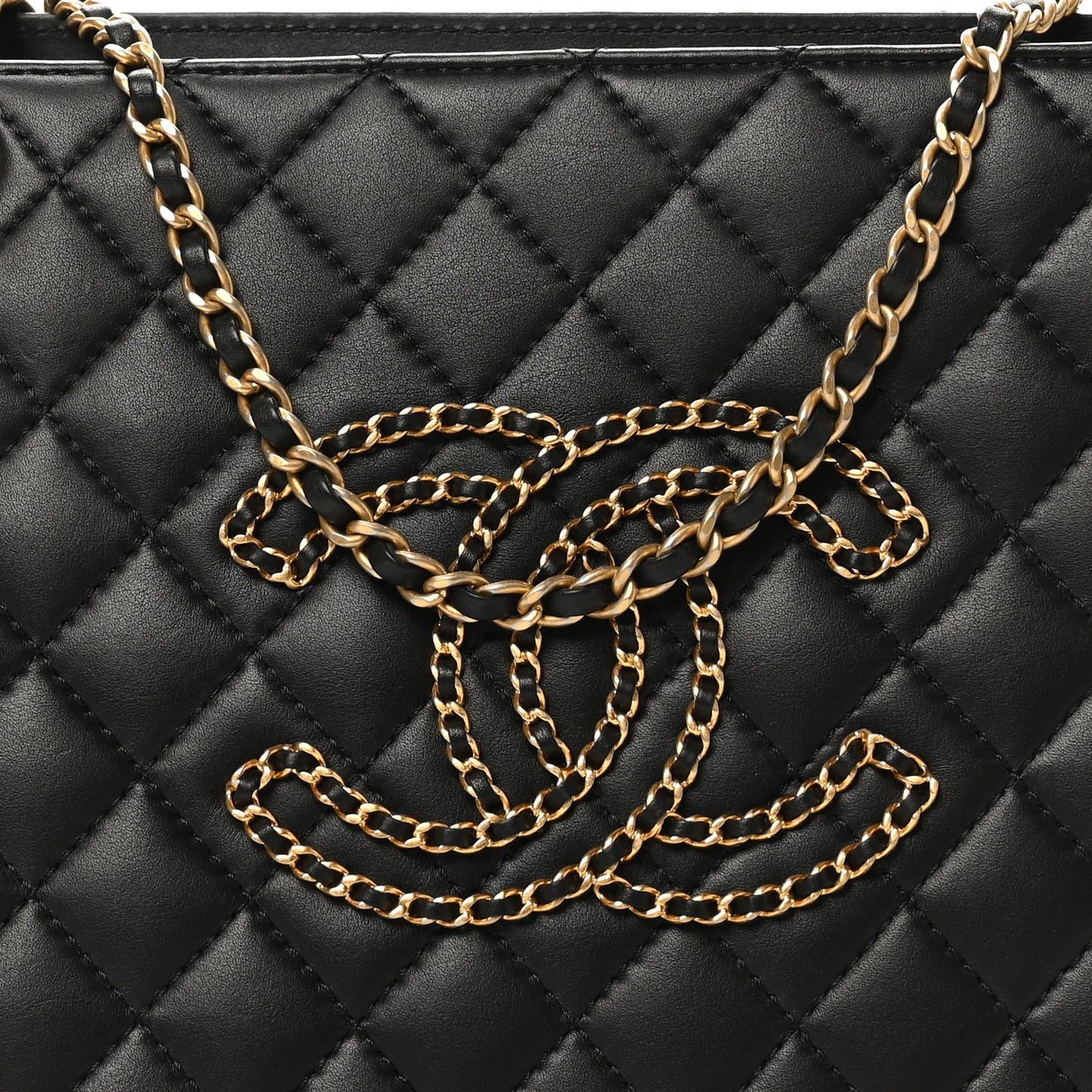 Calfskin Quilted CC Chain Accordion Tote Black