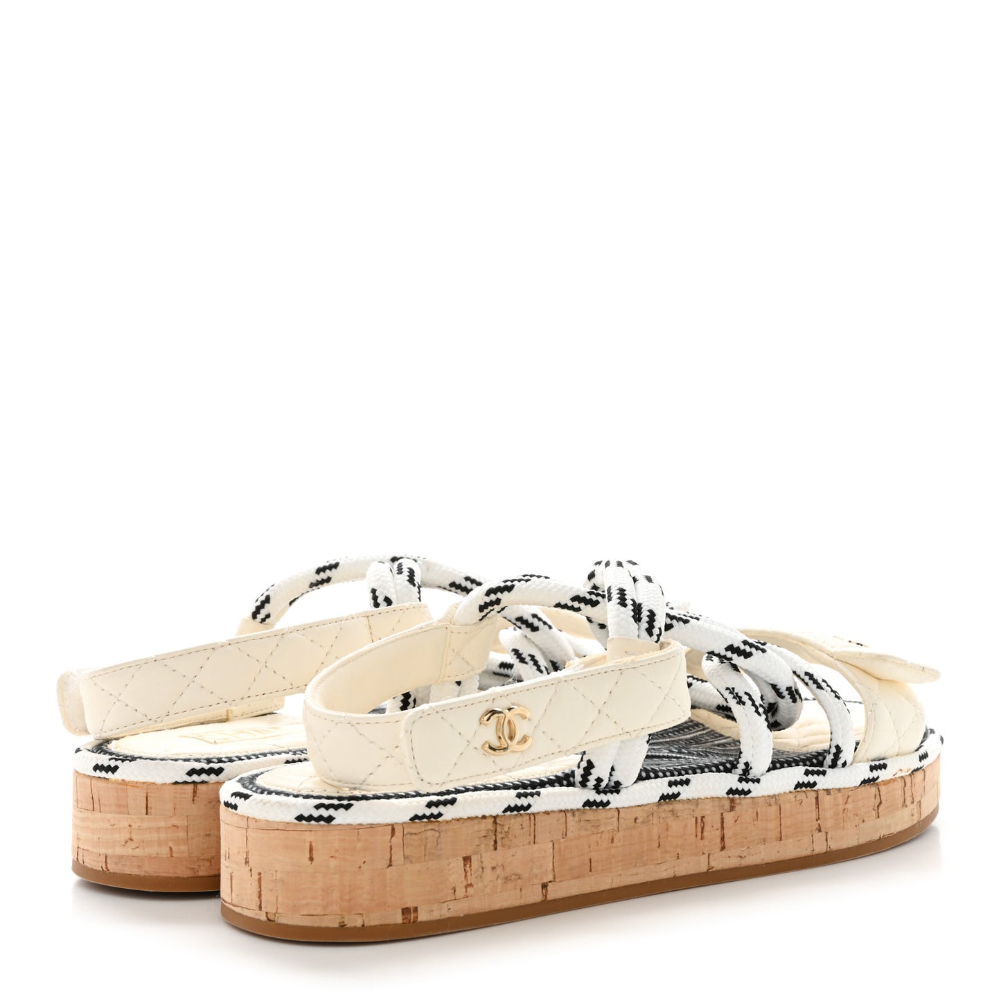 Cord Lambskin Quilted Logo Sandals 38 White Black