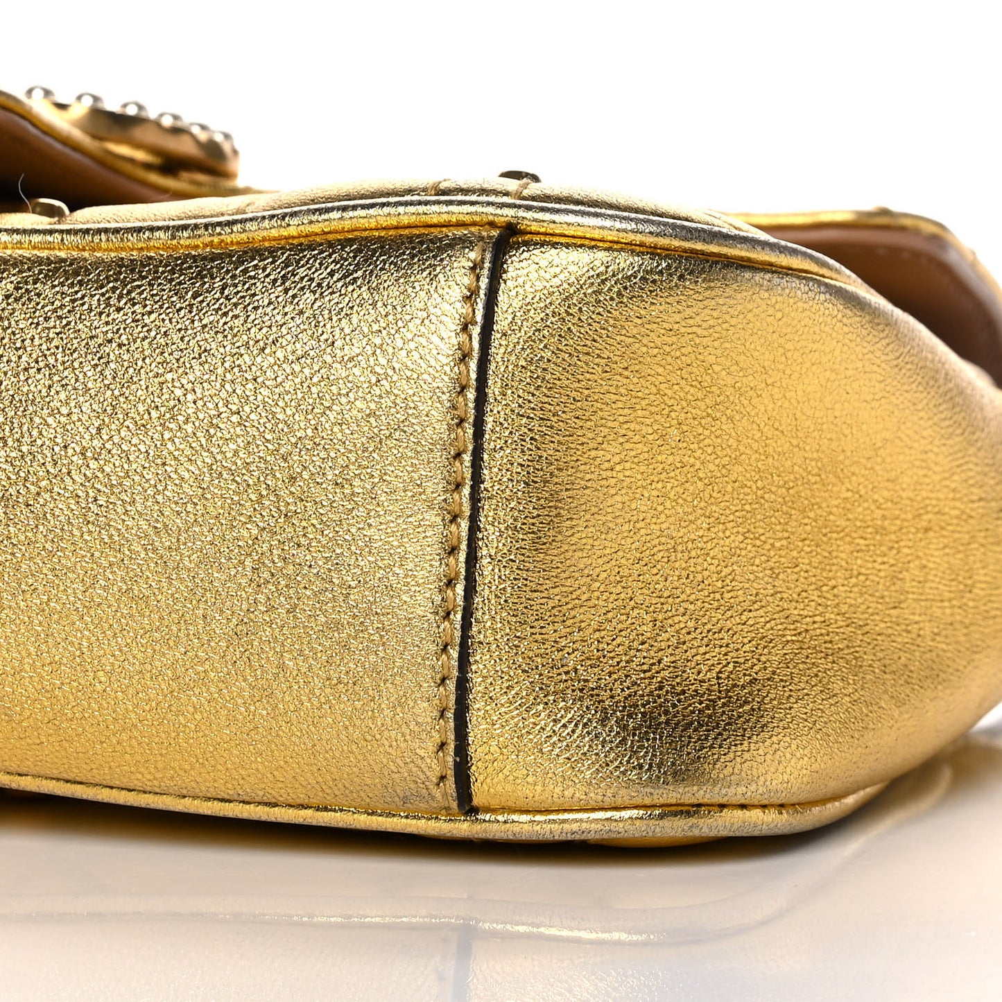 Metallic Calfskin Matelasse Studded Mini Pearly GG Marmont Shoulder Bag Gold