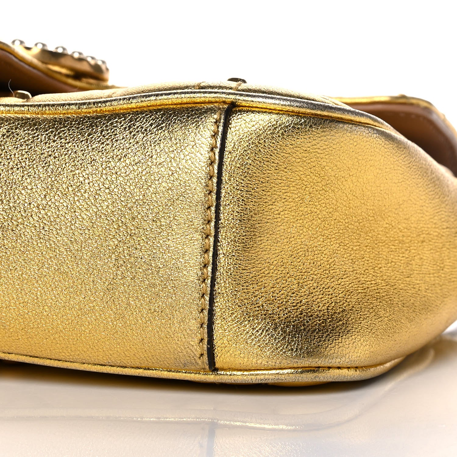 Gucci Metallic Calfskin Matelasse Studded Mini Pearly GG Marmont Shoulder Bag Gold 12 of 15