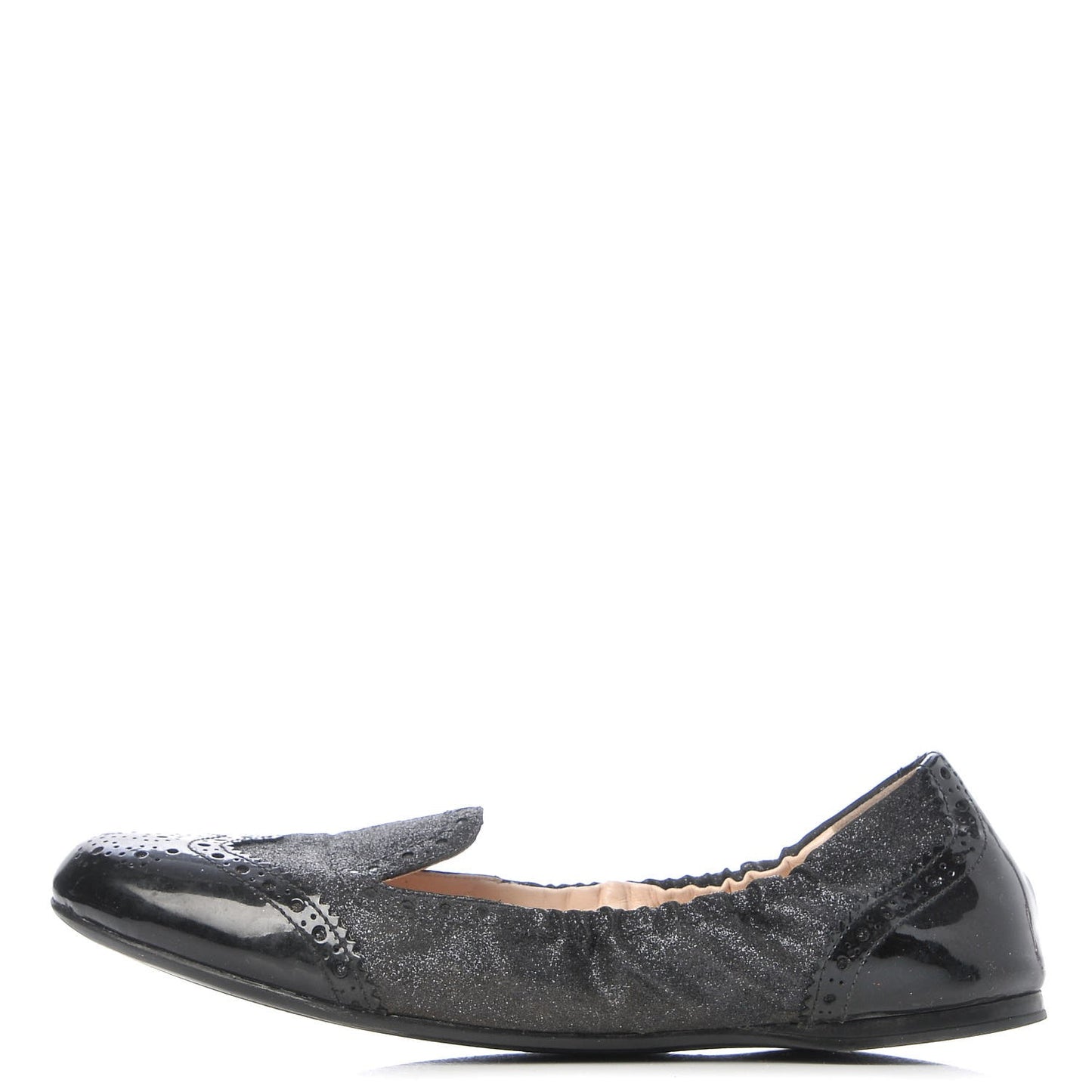 Suede Vernice Glitter Smoking Oxford Ballet Flats 37.5 Black