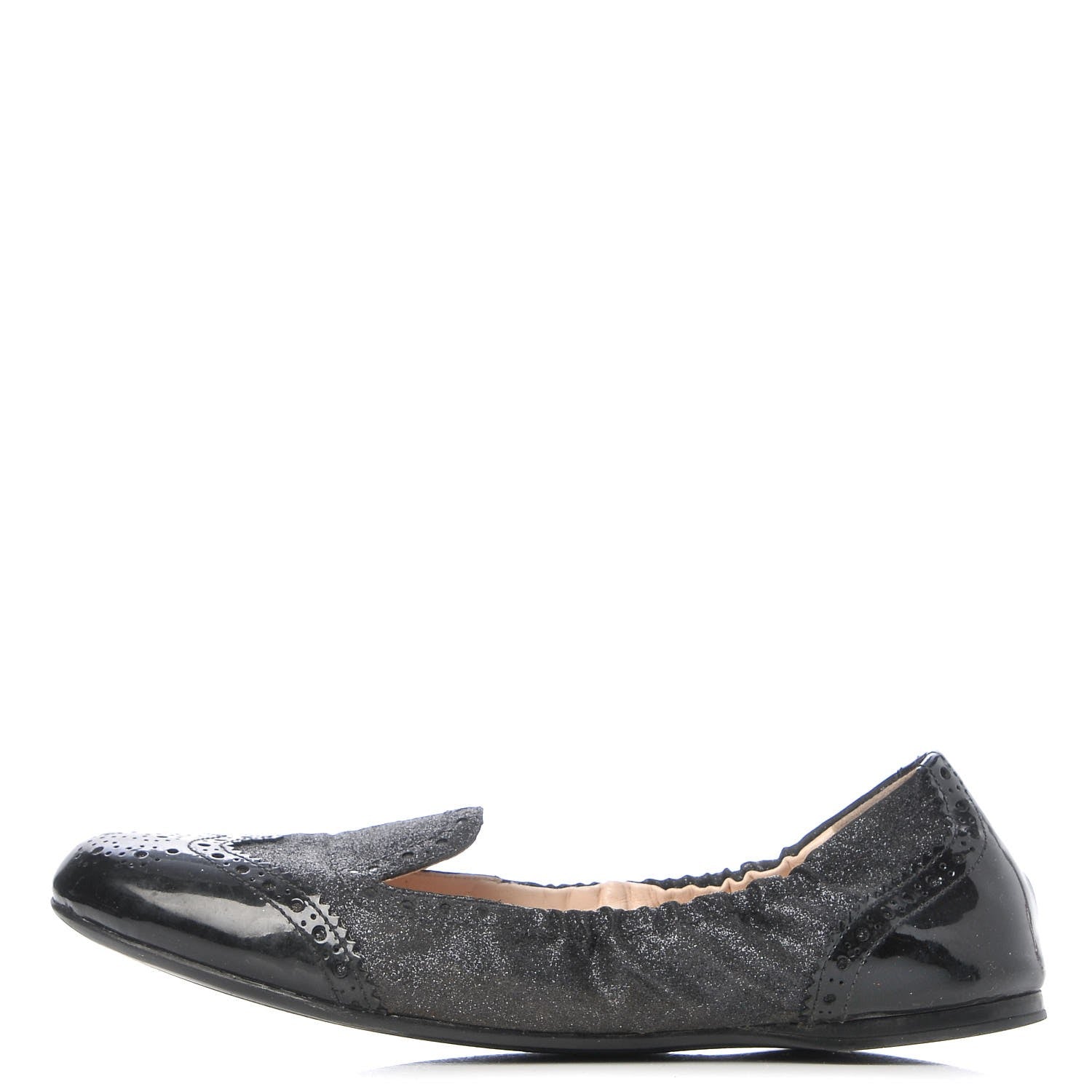 Prada Suede Vernice Glitter Smoking Oxford Ballet Flats 37.5 Black 1 of 10