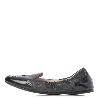Prada Suede Vernice Glitter Smoking Oxford Ballet Flats 37.5 Black 1 of 10