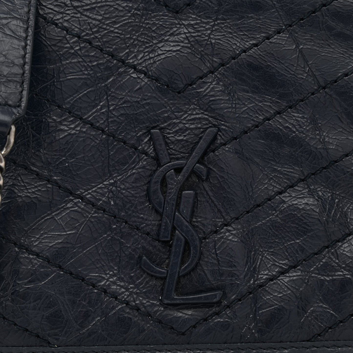 Crinkled Calfskin Matelasse Monogram Niki Chain Wallet Deep Marine