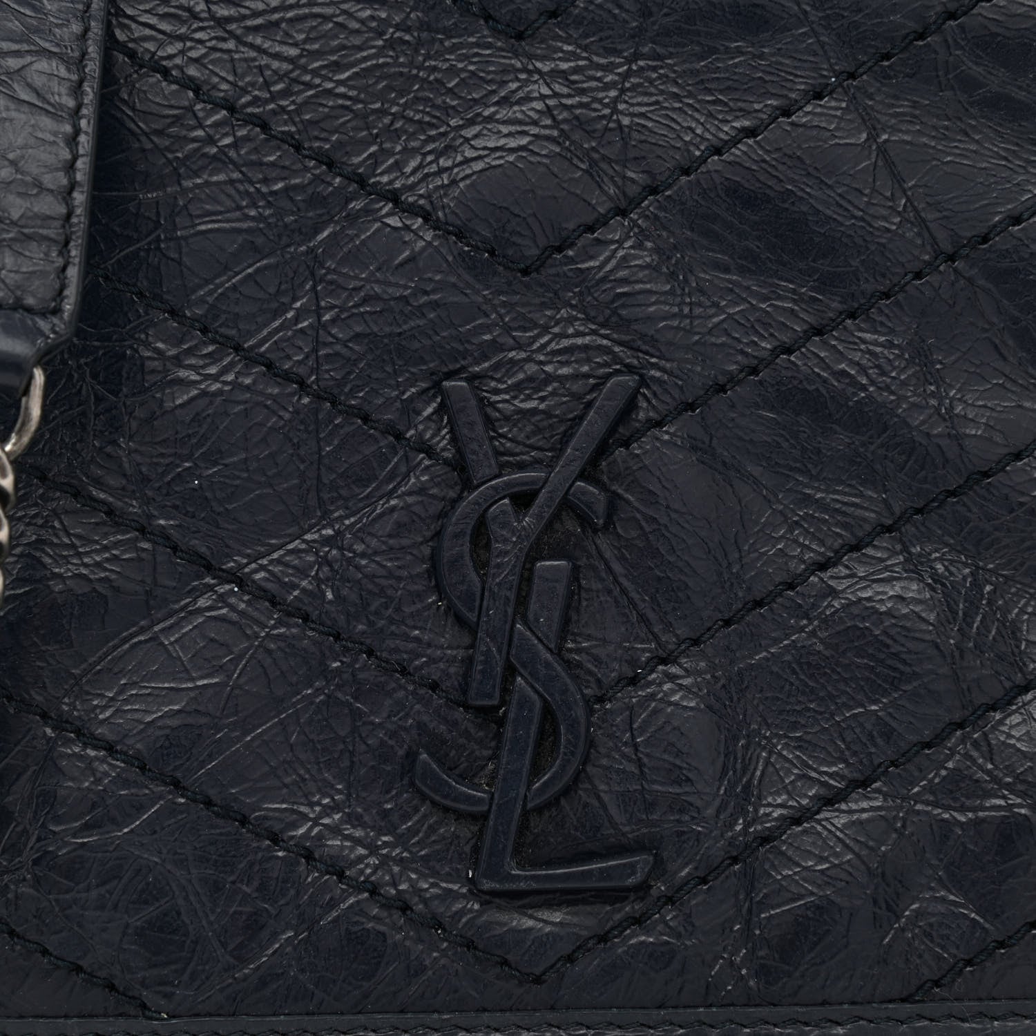 Saint Laurent Crinkled Calfskin Matelasse Monogram Niki Chain Wallet Deep Marine 7 of 10