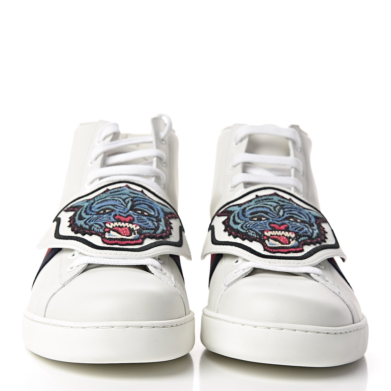 Gucci Calfskin Ayers Embroidered Web Mens Ace Removable Patches High Top Sneakers 11 White 2 of 9