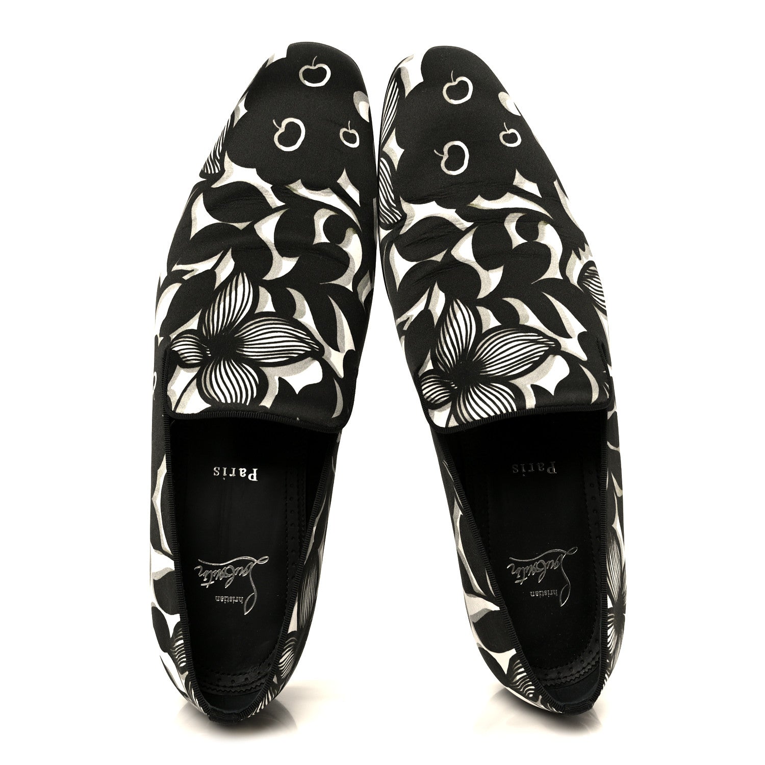 Christian Louboutin Satin Petunia Mens Dandelion Flat Loafers 42 Black White 2 of 8