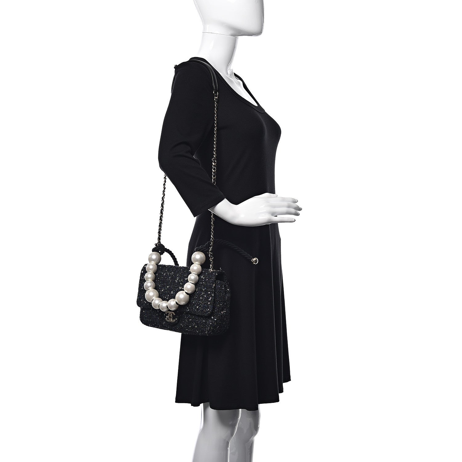 Chanel Tweed Mini Pearl Handle Flap Black Ecru 2 of 10