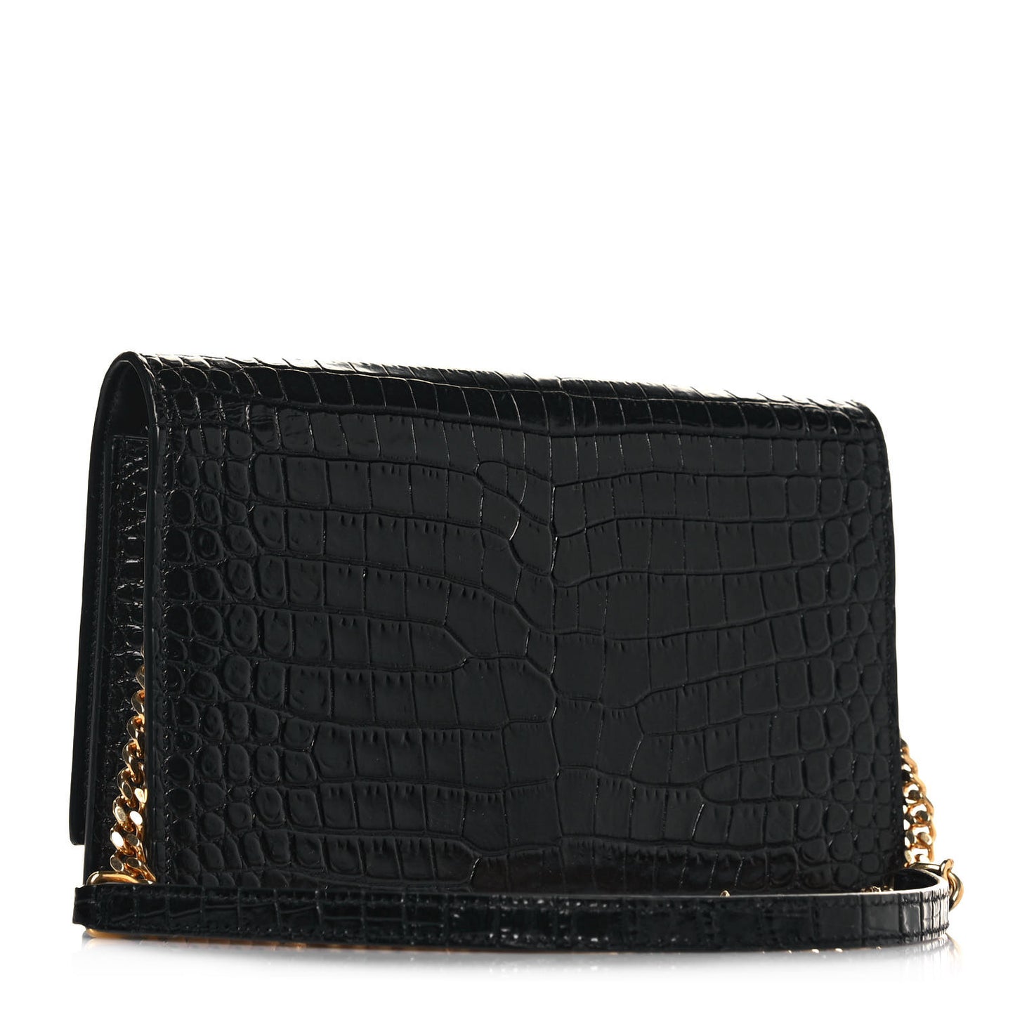 Calfskin Crocodile Embossed Kate Monogram Tassel Chain Wallet Black