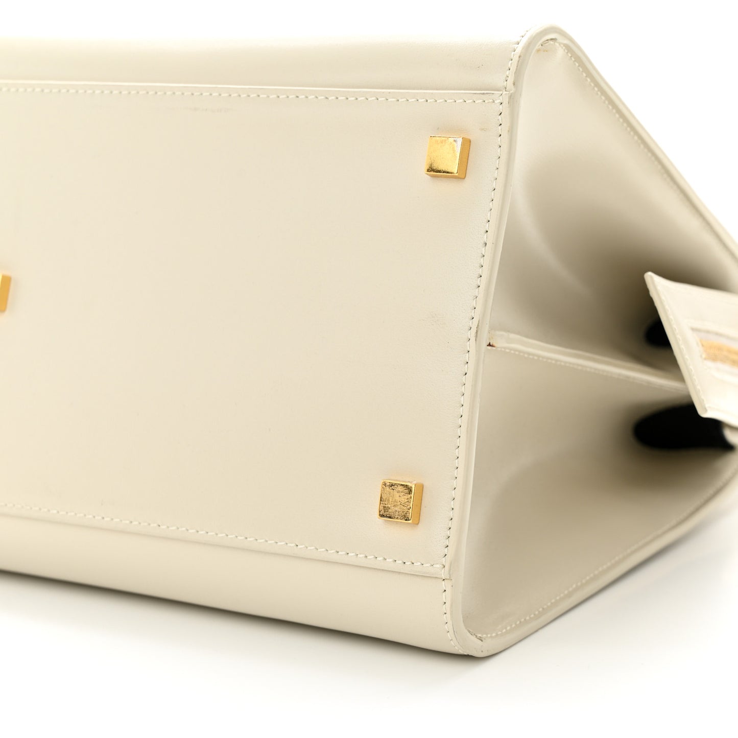 SAINT LAURENT Shiny Calfskin Medium Uptown Tote Crema Soft