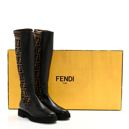 Fendi Nappa Microfiber Fabric FF Rockoko Tall Boots 35 Black Tobacco 10 of 10