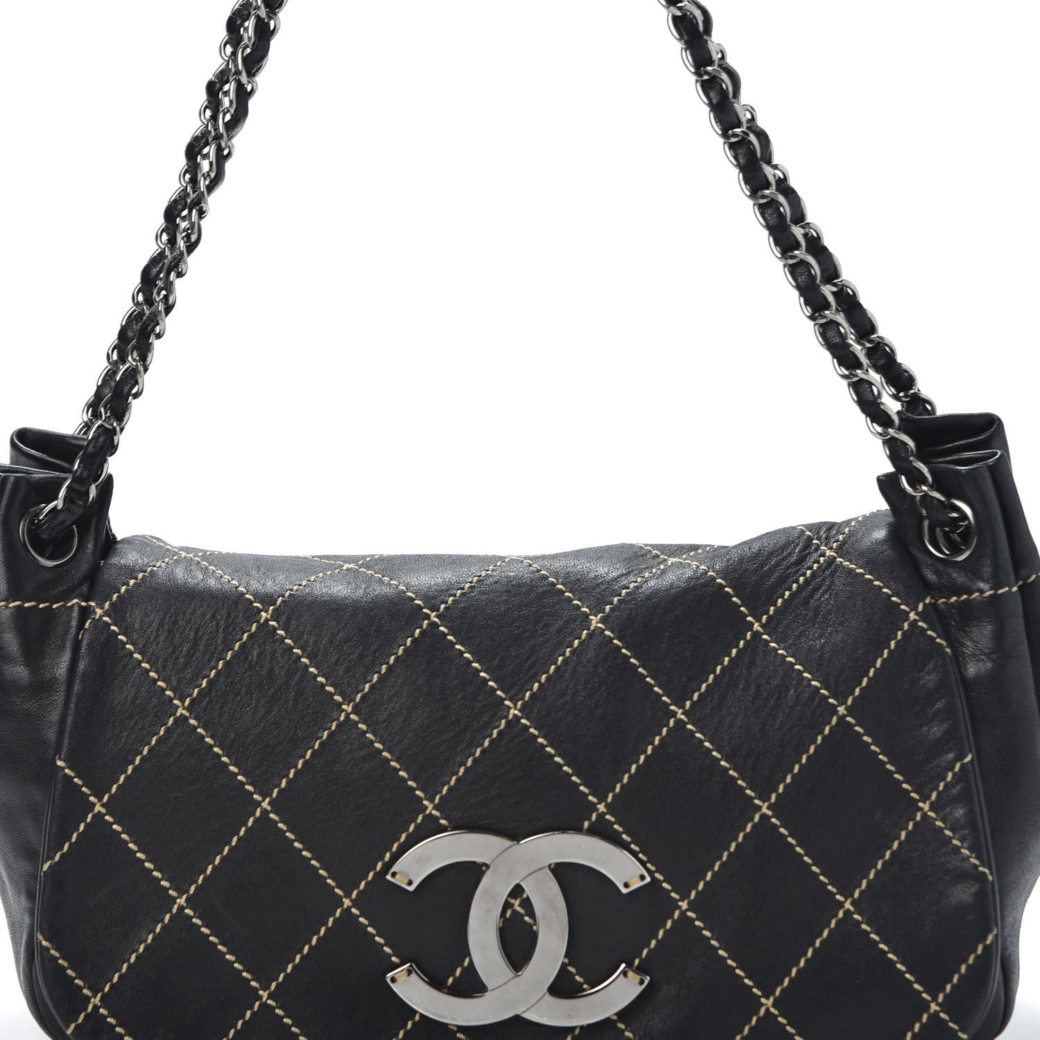 Chanel Lambskin Contrast Stitch Surpique Accordion Flap Black 9 of 9