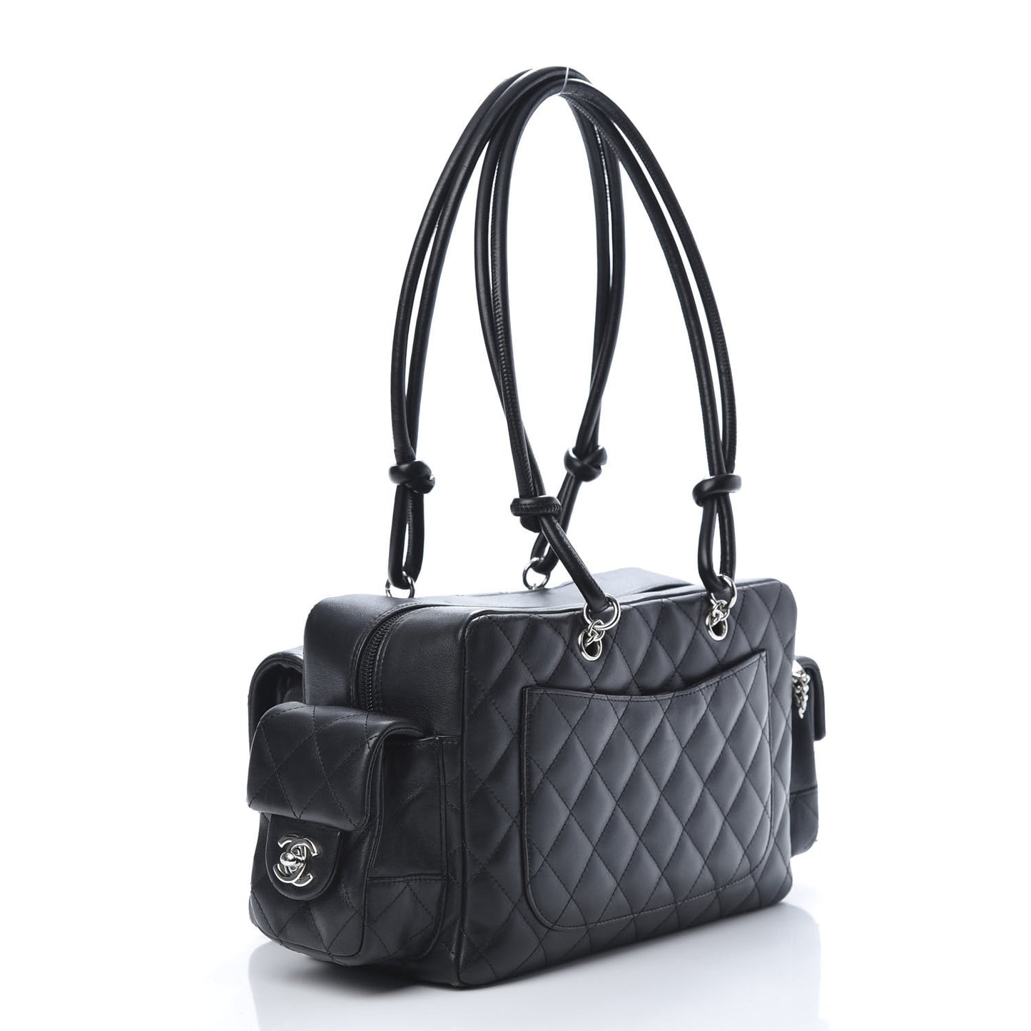 Calfskin Quilted Small Cambon Multipocket Reporter Black White