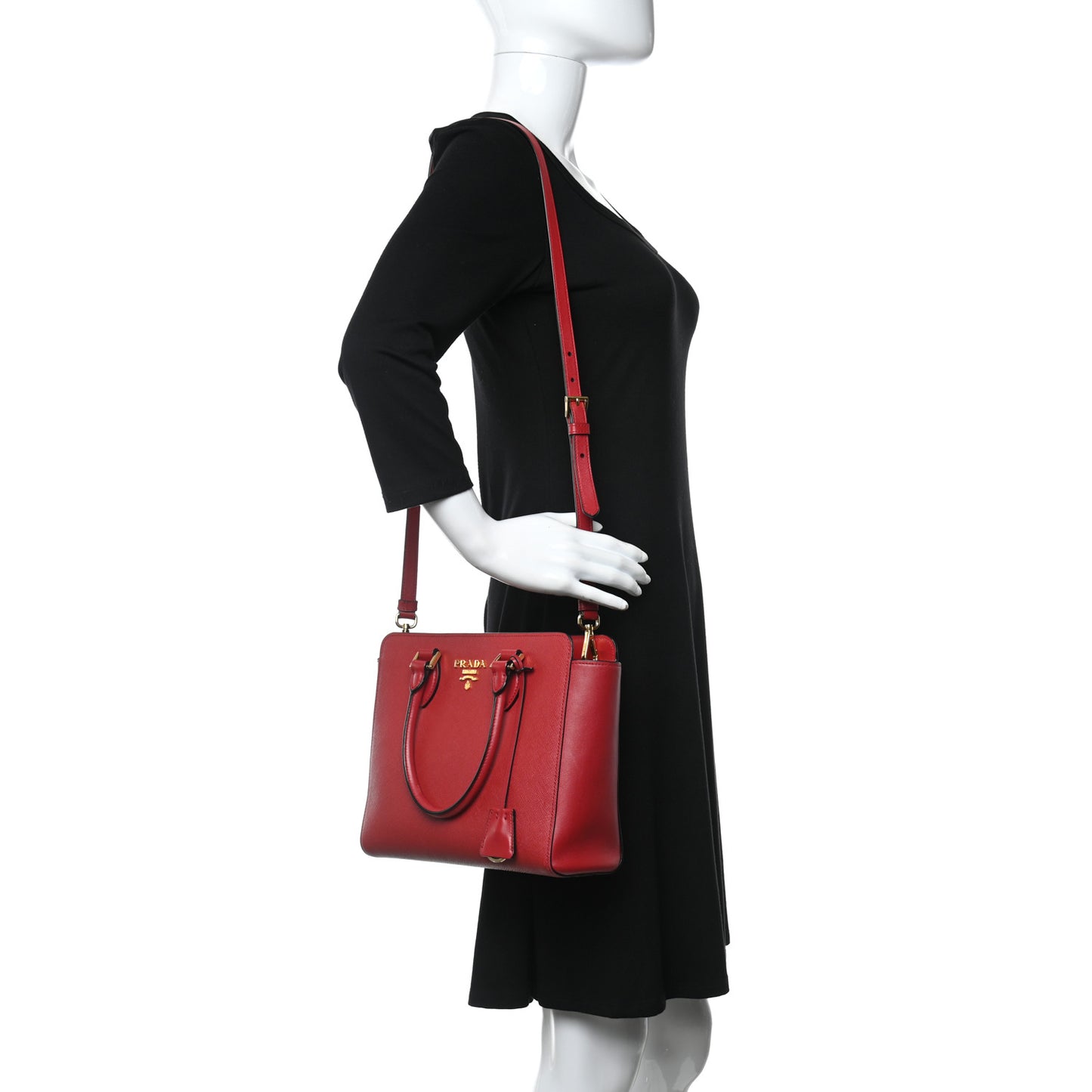 Saffiano Soft Calfskin Small Zippered Tote Fuoco