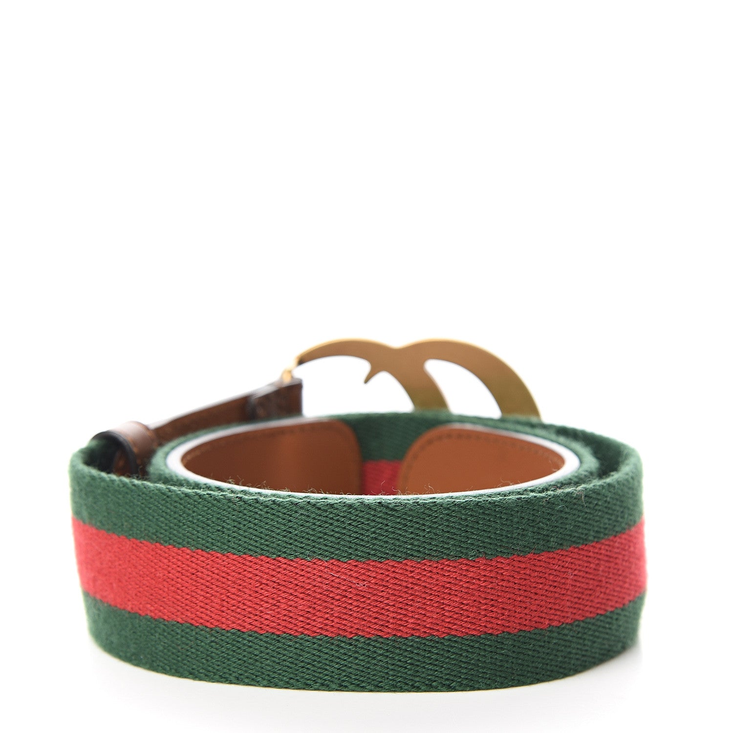 Gucci Nylon Calfskin Double G Web 40mm Belt 85 34 Green Red Cuir 2 of 6