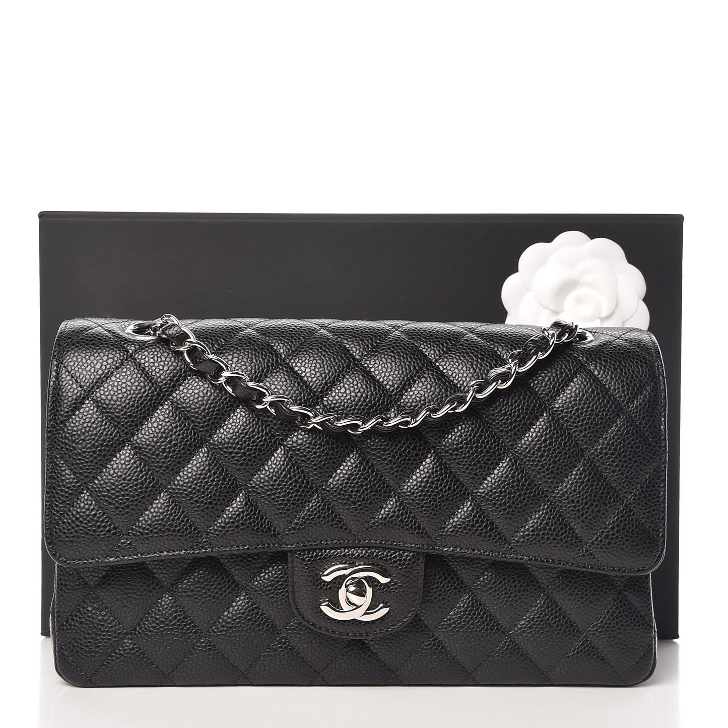 Caviar Quilted Medium Double Flap Black