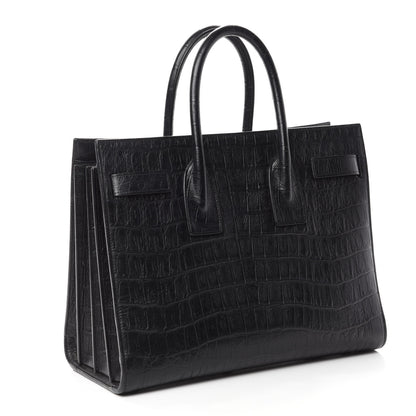 Saint Laurent Calfskin Crocodile Embossed Small Sac de Jour Black 3 of 16
