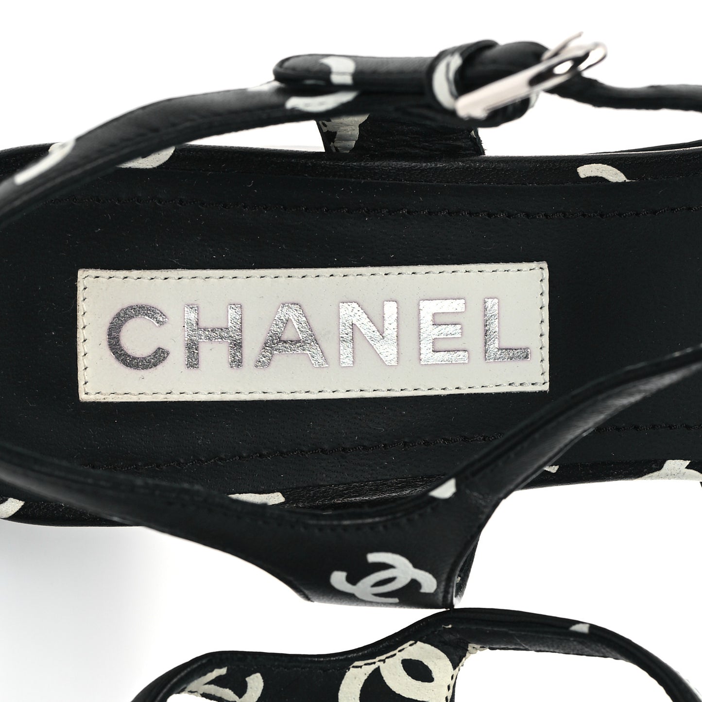 Printed Lambskin CC Platform Sandals 39.5 Black White