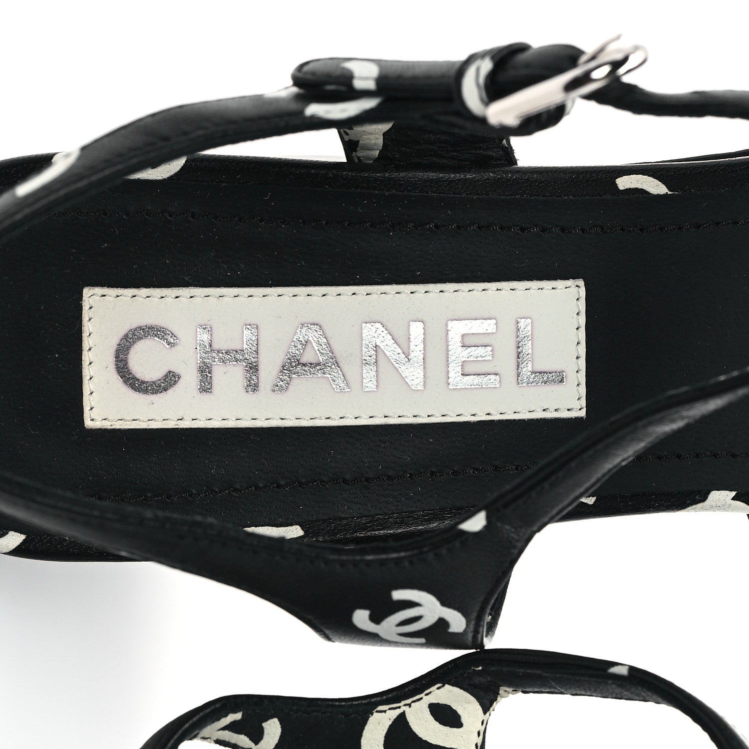 Chanel Printed Lambskin CC Platform Sandals 39.5 Black White 8 of 9
